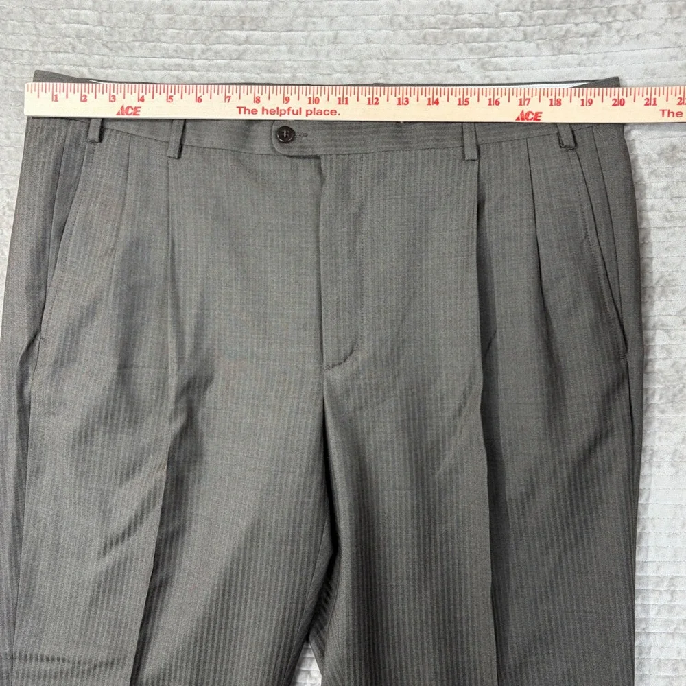 Zanella Thomas Brown Herringbone Wool Pleated‎ Cuffed Dress Pants Mens 40 Italy